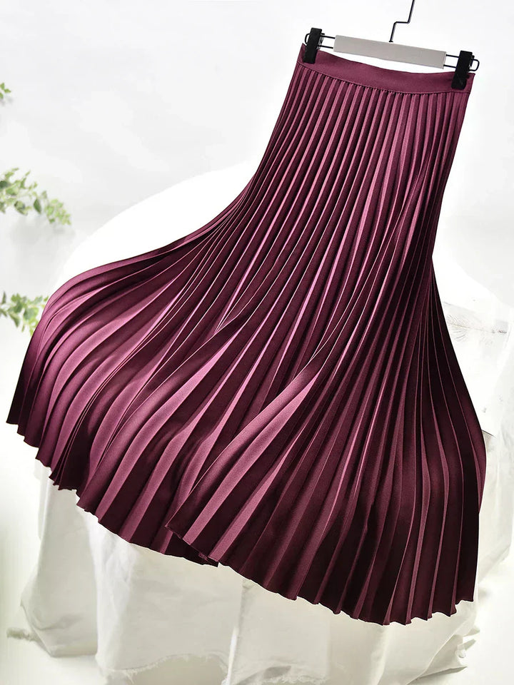 Pleated A-line skirt – Aurelia-Wine red-S-Nora Luxe
