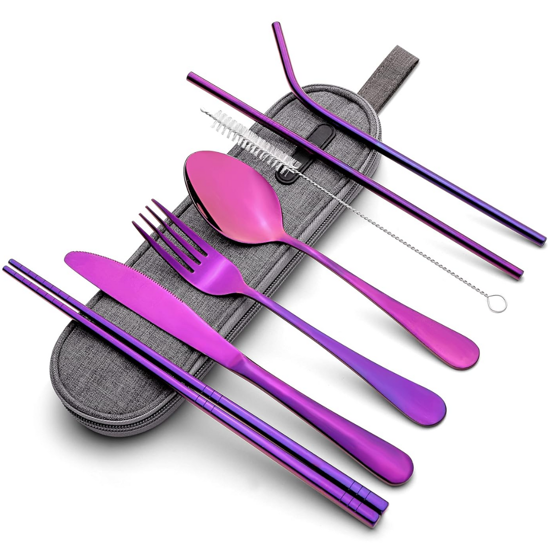 Portable Stainless Steel Cutlery Set - Travel Essential!-Purple-Nora Luxe