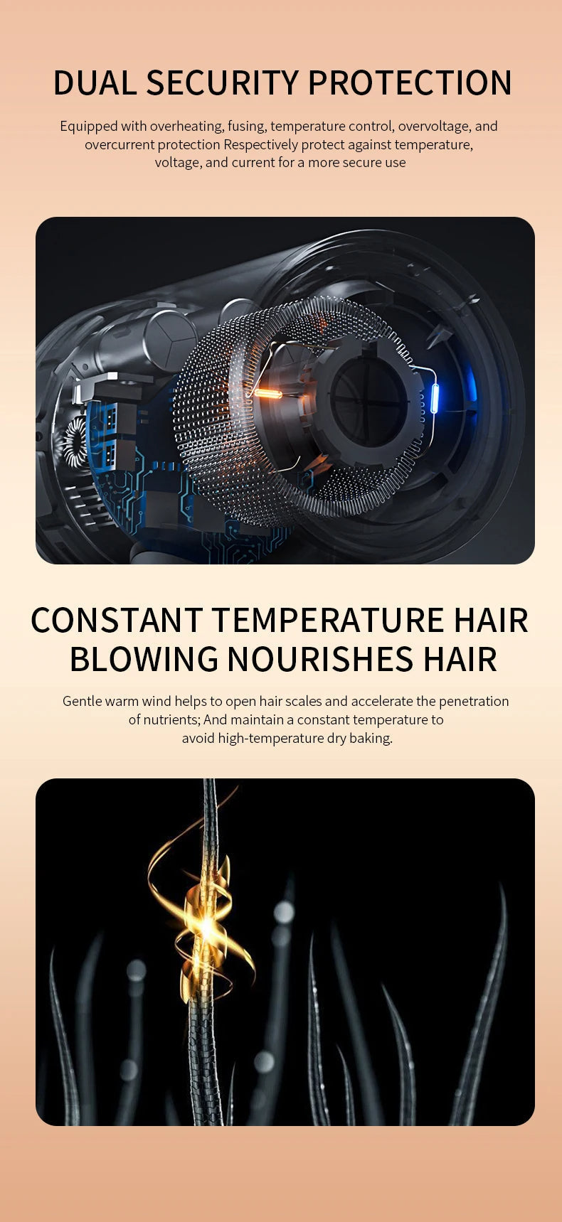 PROFESSIONAL HAIRDRYER 2400W WITH COLD AND HOT AIR - NEGATIVE IONS - POWERFUL HAIR DRYER FOR SALON RESULTS-Black-Nora Luxe
