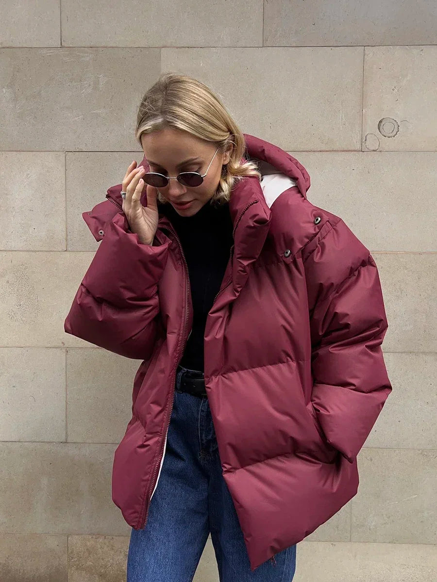 Quilted Winter Coat for Women - Elyssa-Bordeaux red-S-Nora Luxe