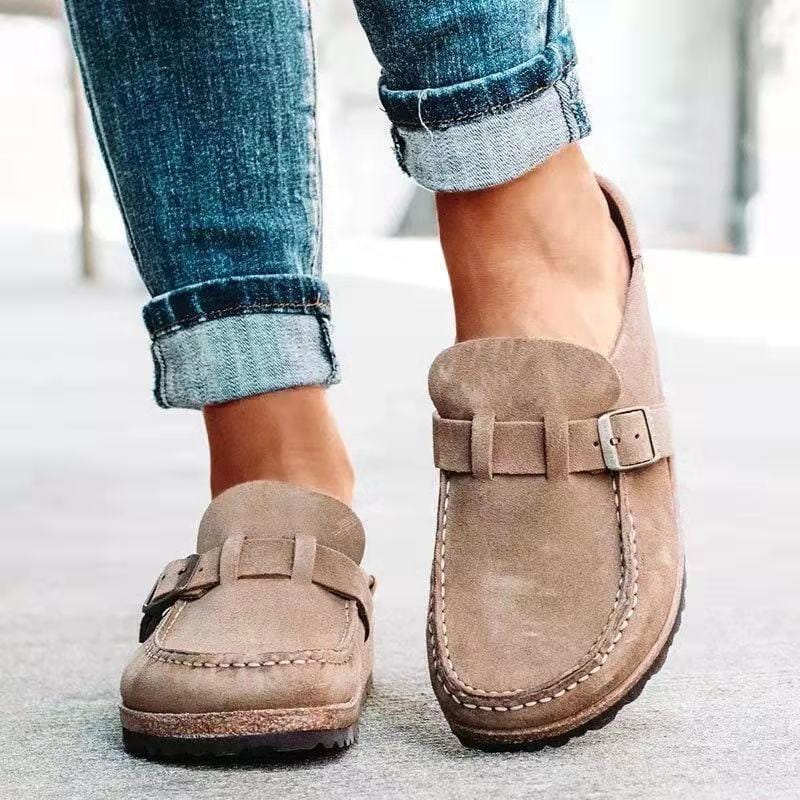 Retro Suede Slip-On Sandals with Orthopedic Comfort - Solenza-Khaki-4.5-The Livary