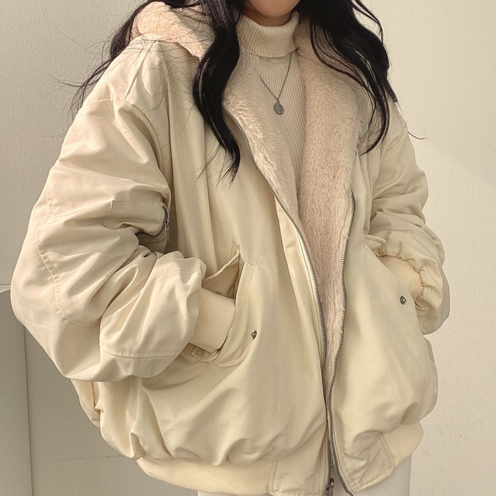 Reversible Ladies' Winter Coat with Hood - Isla-Beige-S-Nora Luxe