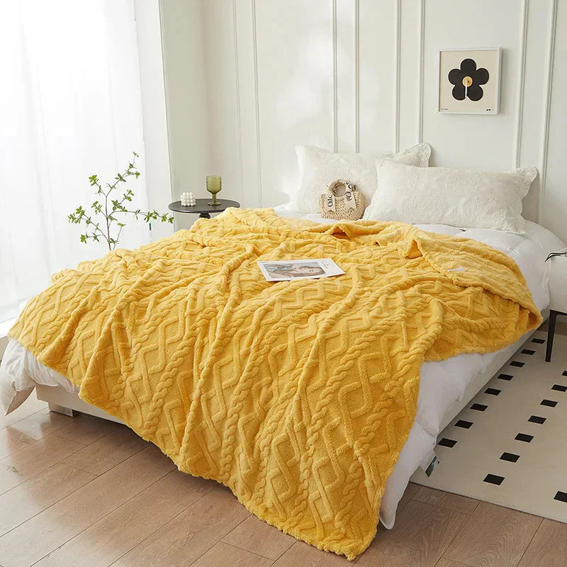 Reversible Thick Lambswool Blanket - CozyLuxe-Yellow-27.56 × 39.37 in-Nora Luxe