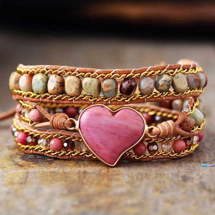 Rhodochrosite Healing Heart Bracelet - Roselle-Nora Luxe