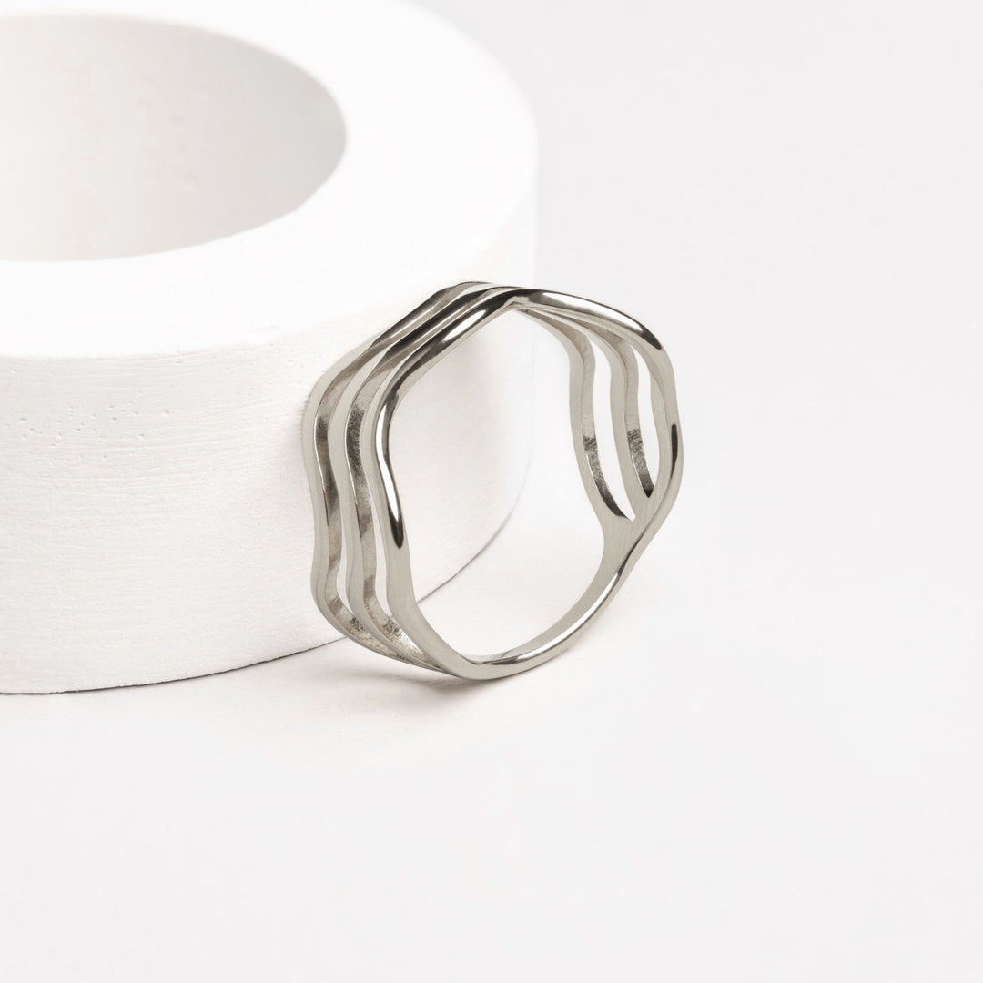 Ring with Wave Design - Nerida-5-Silver-Nora Luxe