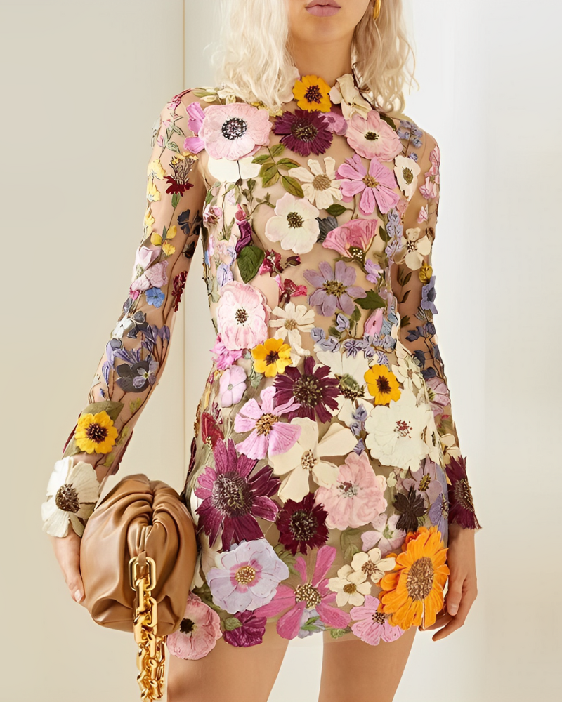 Romantic Flower Dress with Fine Details - Isabella-Pink-S-Nora Luxe