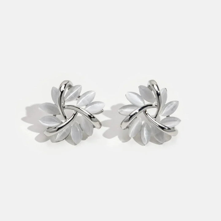 Round Opal Flower Stud Earrings in Gold - Amara-Gold-Nora Luxe