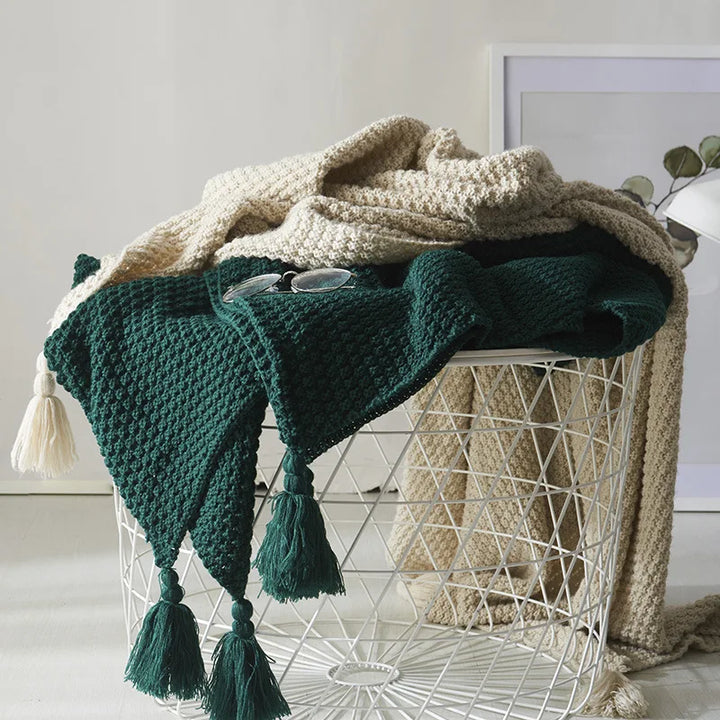 Scandinavian Knitted Wool Blanket - Aurora-Dark green-43.3 x 59.1 inches-Nora Luxe