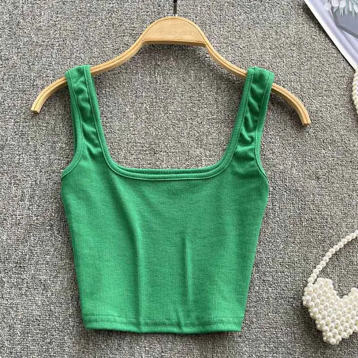Seamless Cropped Tank Top in Solid Colour – Zayra-Green-S-State of Style