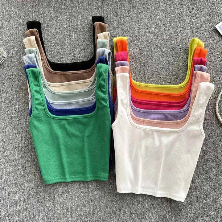 Seamless Cropped Tank Top in Solid Colour – Zayra-Yellow-S-State of Style