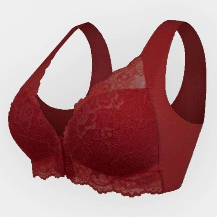 Seamless lace sports bra with front closure - Mireya-Wine red-M-Nora Luxe