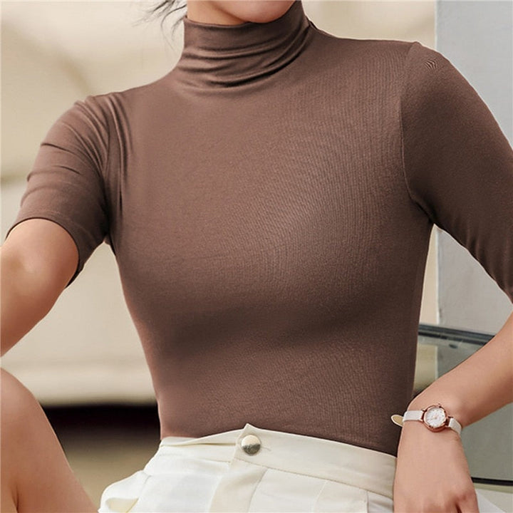 Seamless & Soft Women's Roll Neck Top with Figure-Hugging Fit - Arina-Brown-XS-Nora Luxe