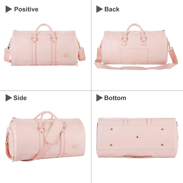 Convertible PU Leather Garment Duffel – Carry-On Weekender Suit Travel Bag