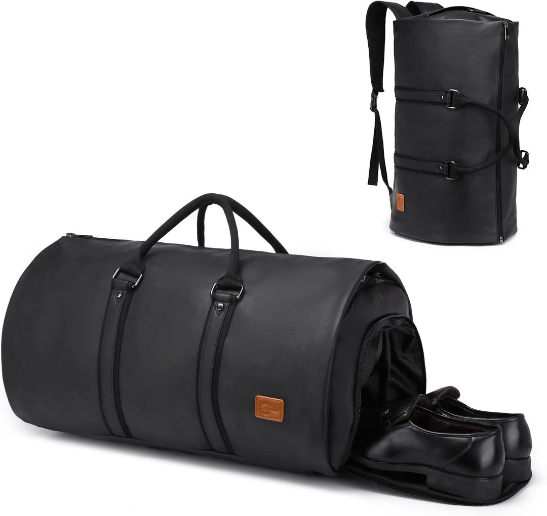 Convertible PU Leather Garment Duffel – Carry-On Weekender Suit Travel Bag