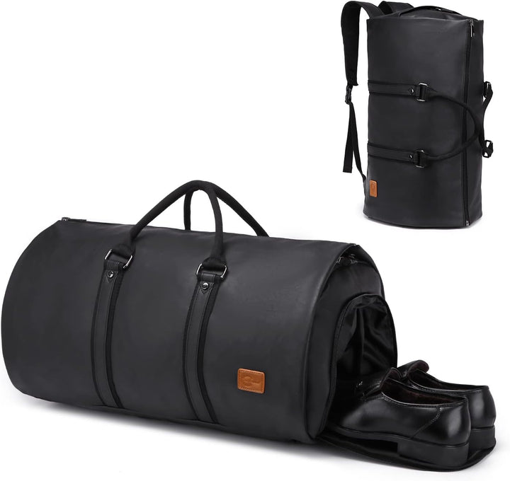 Convertible PU Leather Garment Duffel – Carry-On Weekender Suit Travel Bag