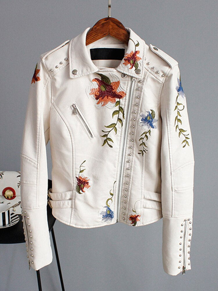 Short ladies' jacket made of faux leather with zip - Rona-White-S-Nora Luxe