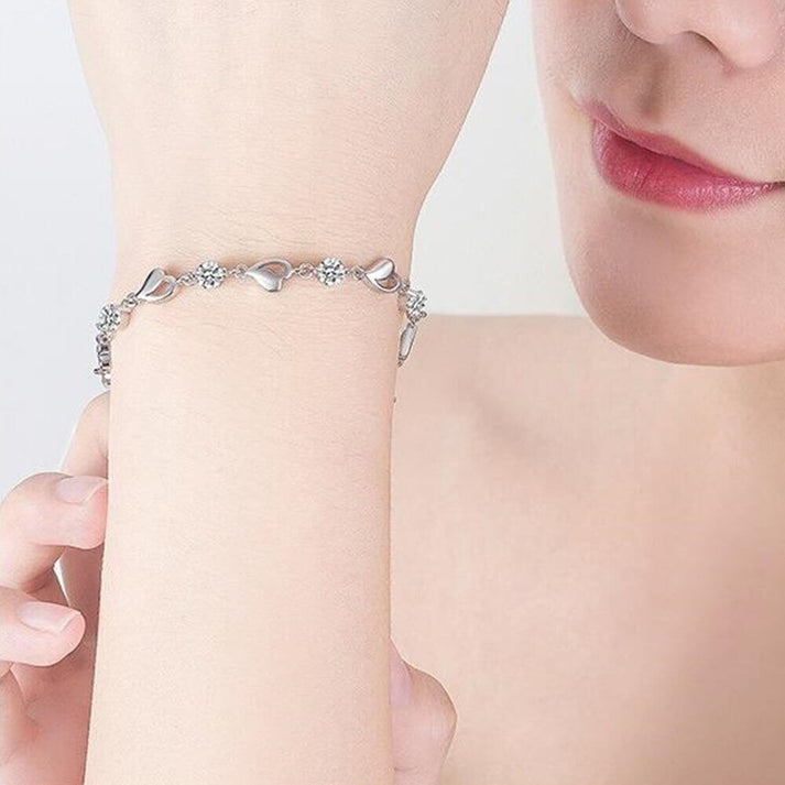 Silver Heart-Shaped Bracelet - Eloria-Pink-The Livary