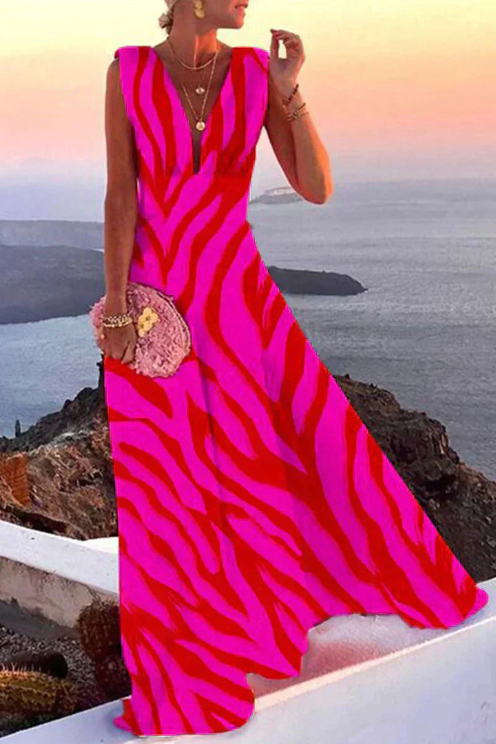 Sleeveless summer dress with print | Airy & Figure-flattering - Layla-Pink/Red-S-Nora Luxe
