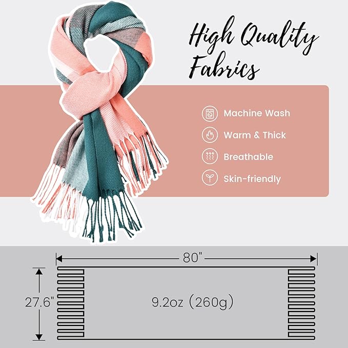 Soft Cashmere Winter Scarf - Martha-Pink Green Checked-Nora Luxe