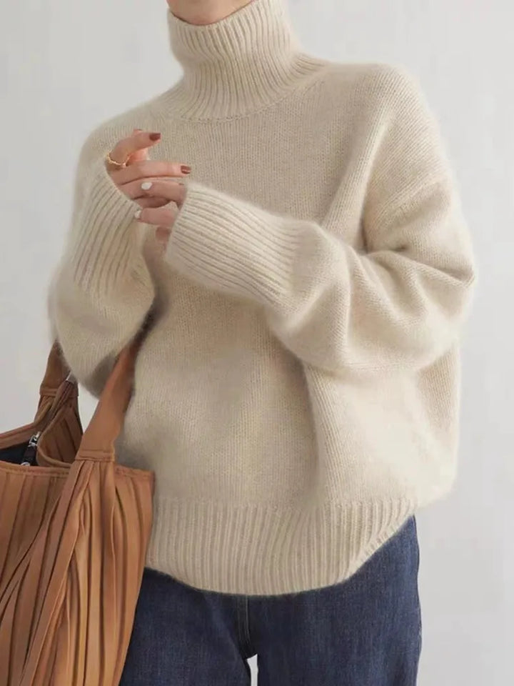 Soft Cashmere Women's Turtleneck - Seraphina-Beige-S-Nora Luxe
