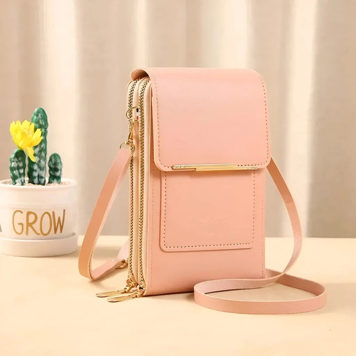 Soft Leather Shoulder Bag with Anti-Theft Protection - SafeTouch-Pink-Nora Luxe