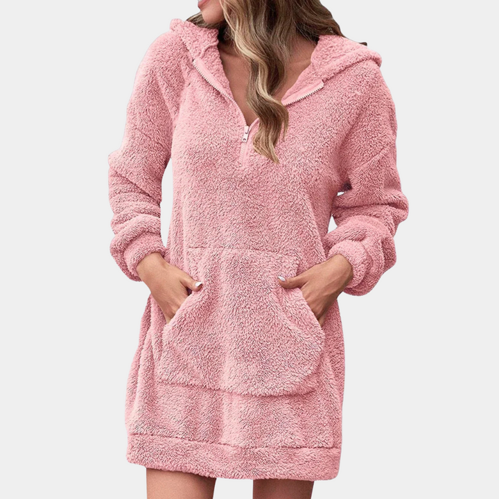 Soft Warm Winter Jumper with Zip for Women - Maëlle-Pink-XS-Nora Luxe