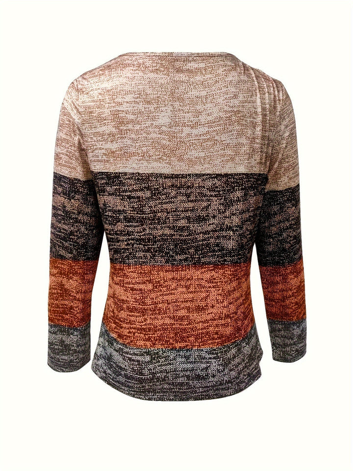 Ladies' sweater with block stripes and quarter zip – Mila