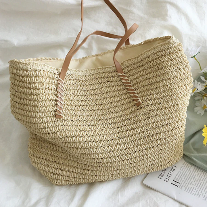 Spacious Handbag with Sturdy Shoulder Strap - TerraWoven-White-Nora Luxe