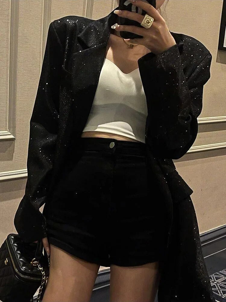 Sparkling Sequin Blazer - Celeste-Black-S-Nora Luxe