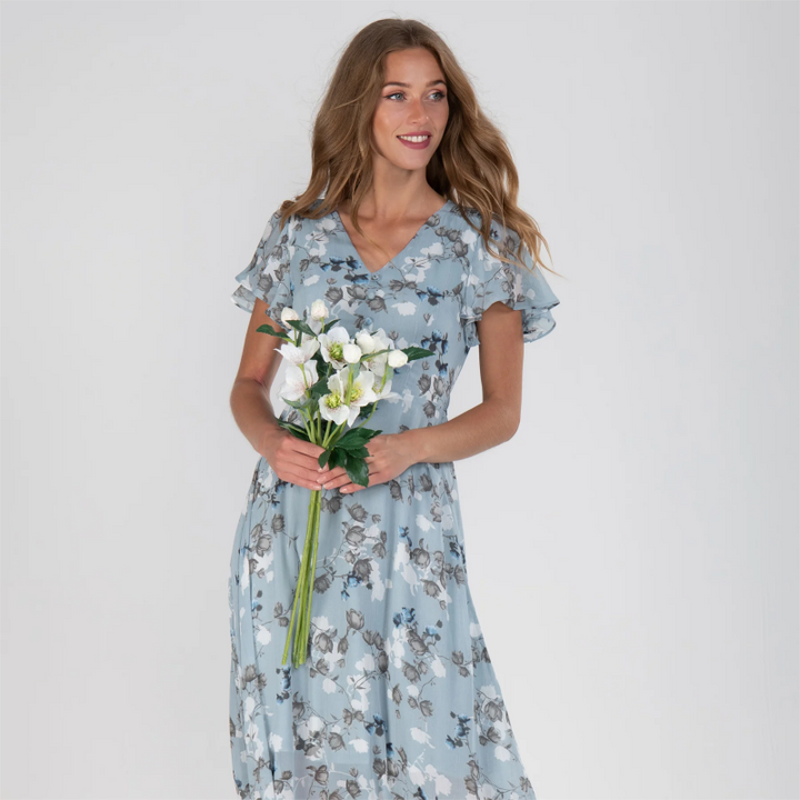 Maxi vestido com estampa de flores e mangas de borboleta - Miranda