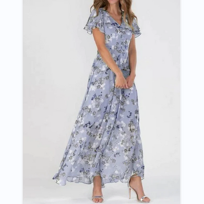 Maxi vestido com estampa de flores e mangas de borboleta - Miranda