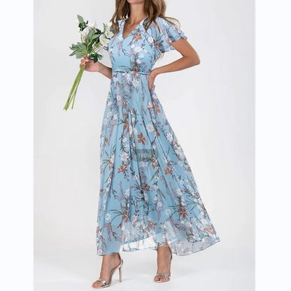 Maxi vestido com estampa de flores e mangas de borboleta - Miranda