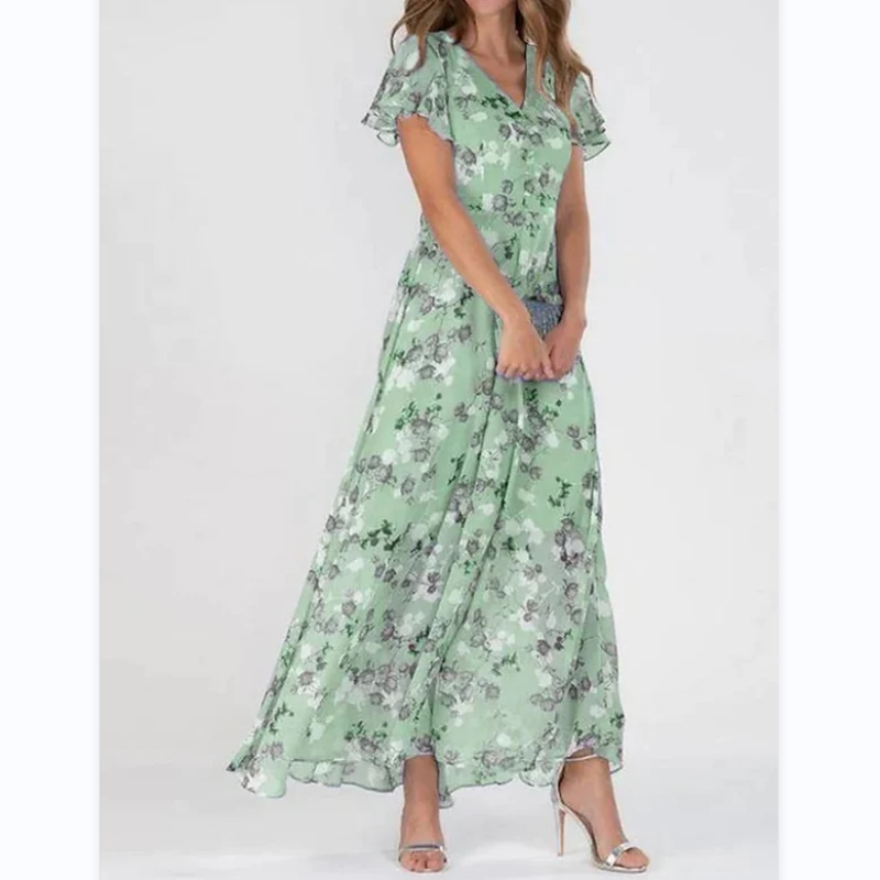 Maxi vestido com estampa de flores e mangas de borboleta - Miranda