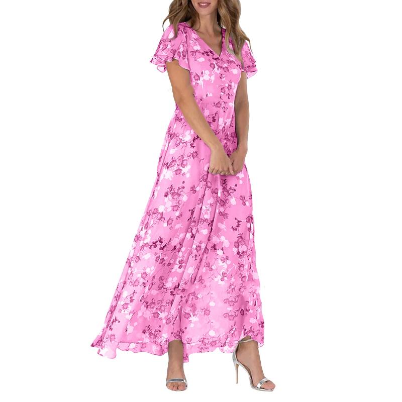 Maxi vestido com estampa de flores e mangas de borboleta - Miranda