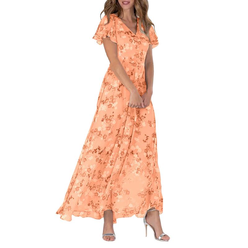 Maxi vestido com estampa de flores e mangas de borboleta - Miranda