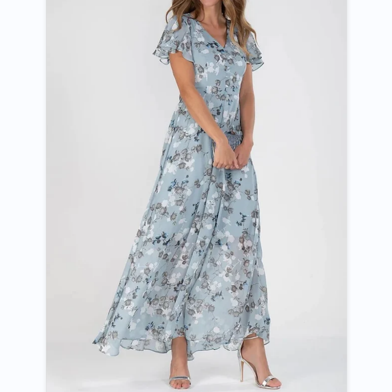 Maxi vestido com estampa de flores e mangas de borboleta - Miranda