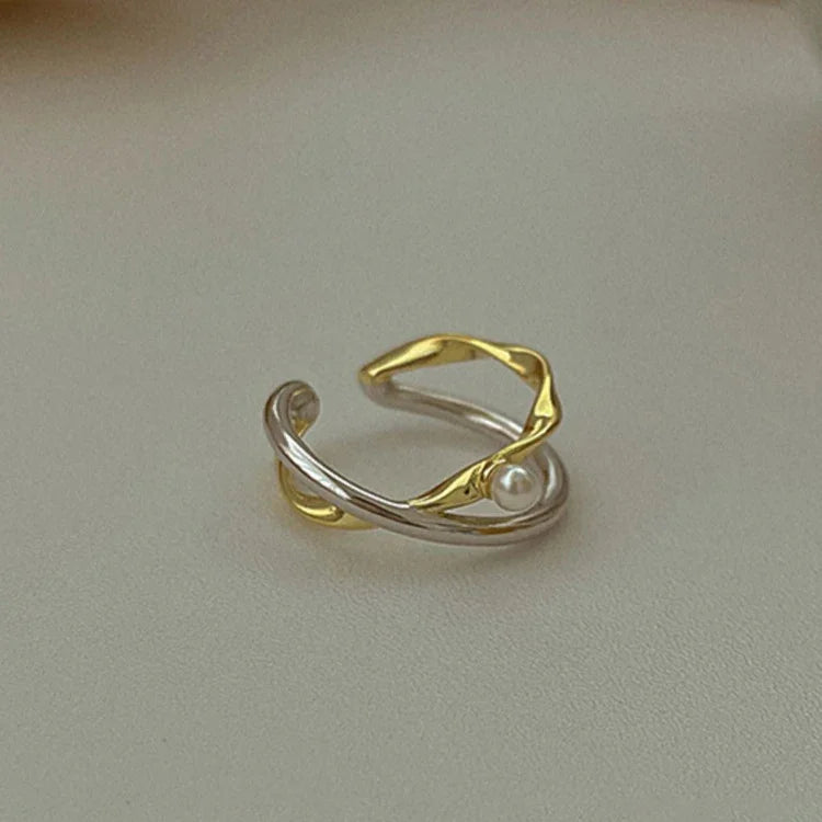 Sterling Silver Cross Ring with Pearl - Alina-Nora Luxe