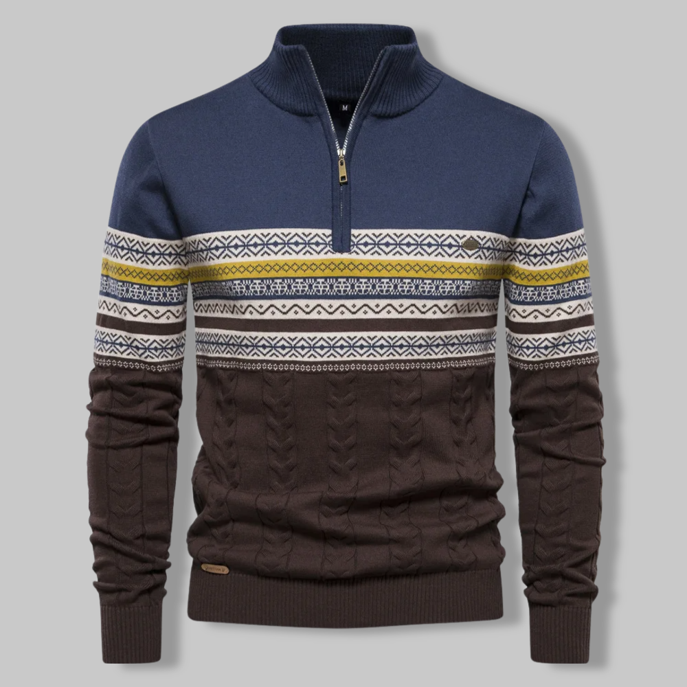 Striped Zip Sweater - SummitZip-Blue-S-Nora Luxe