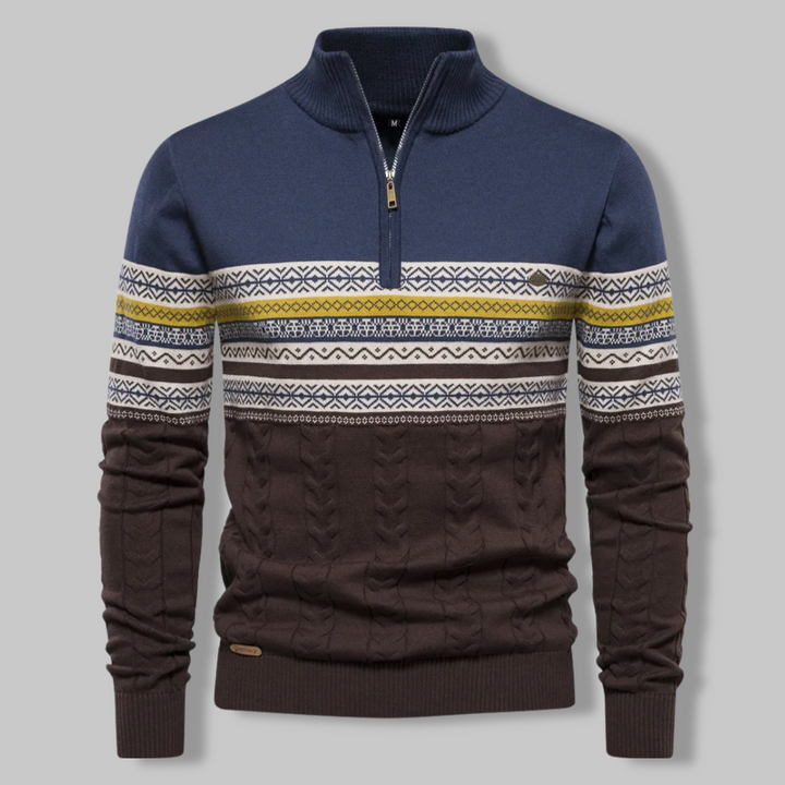 Striped Zip Sweater - SummitZip-Blue-S-Nora Luxe