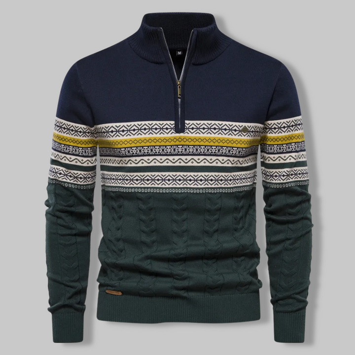 Striped Zip Sweater - SummitZip-Dark Blue-S-Nora Luxe