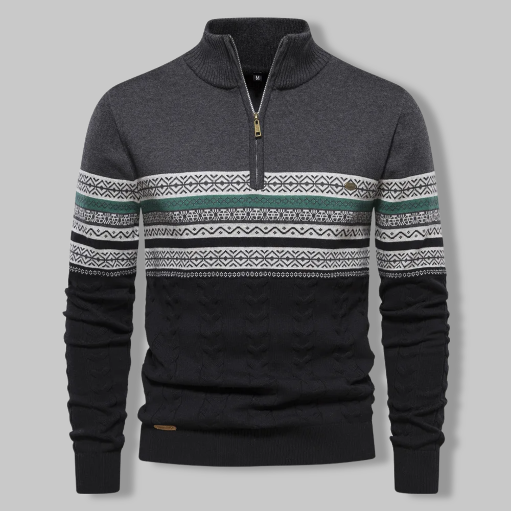 Striped Zip Sweater - SummitZip-Dark Gray-S-Nora Luxe
