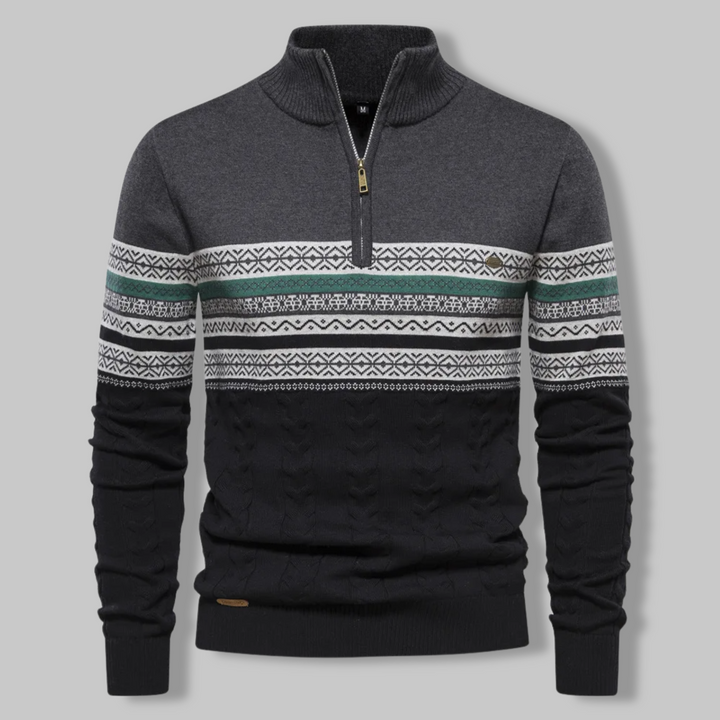 Striped Zip Sweater - SummitZip-Dark Gray-S-Nora Luxe
