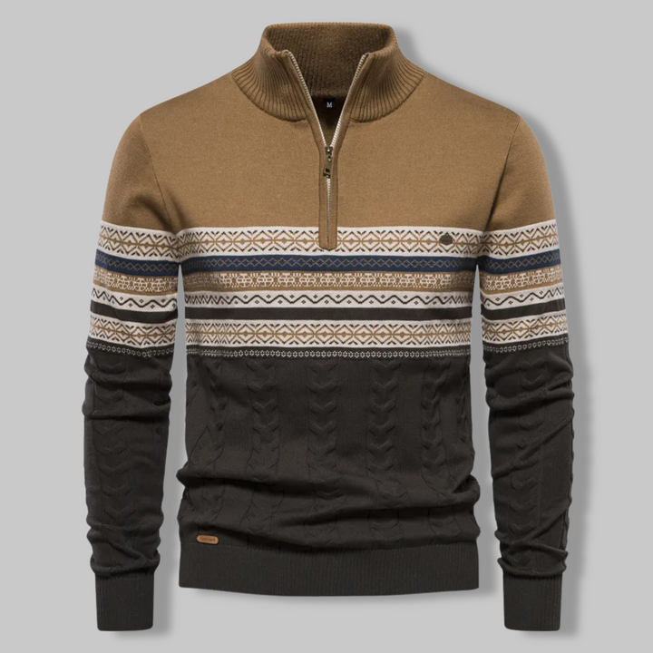 Striped Zip Sweater - SummitZip-Khaki-S-Nora Luxe