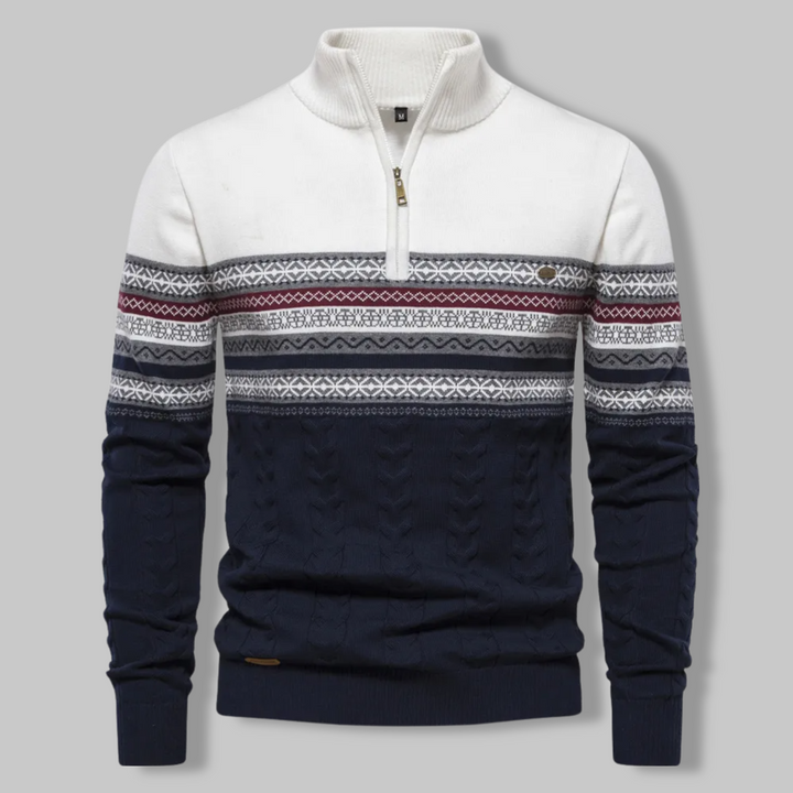 Striped Zip Sweater - SummitZip-White-S-Nora Luxe