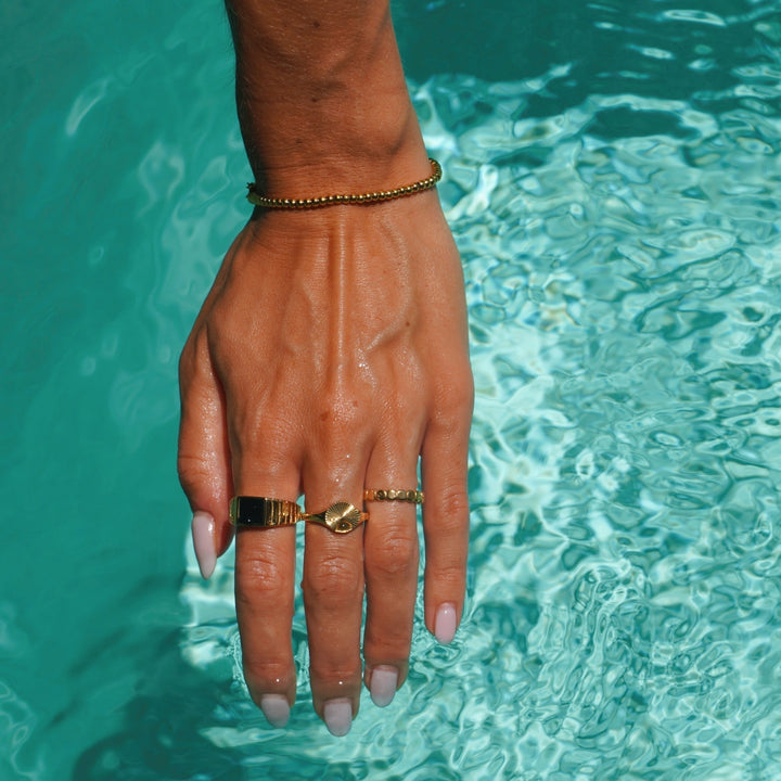 Stylish Beaded Ring - Elina-5-Gold-Nora Luxe