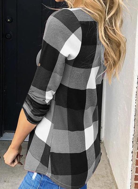 Stylish Casual Checked Ladies' Blouse - Lara-Black-S-Nora Luxe