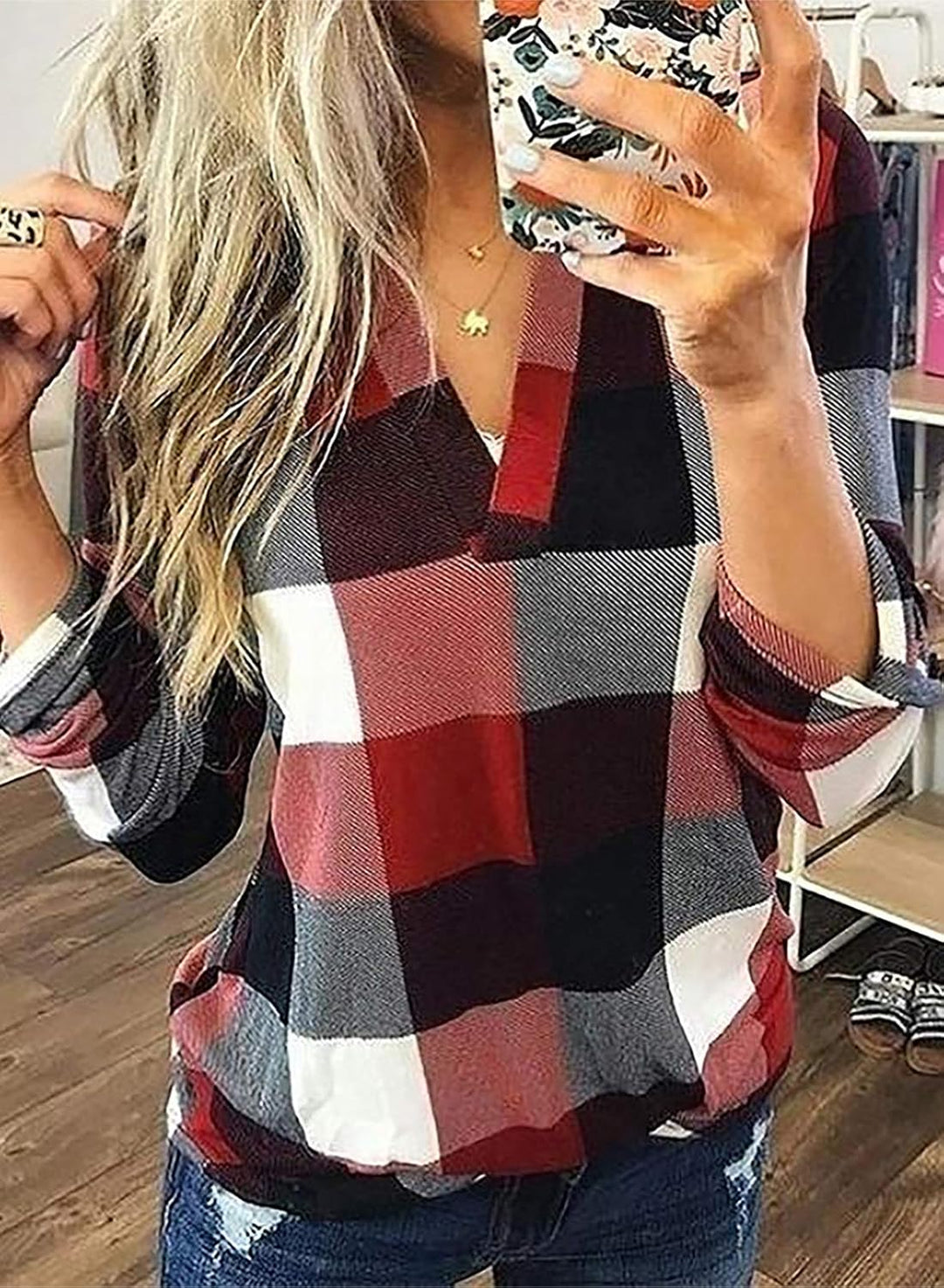 Stylish Casual Checked Ladies' Blouse - Lara-Black-S-Nora Luxe