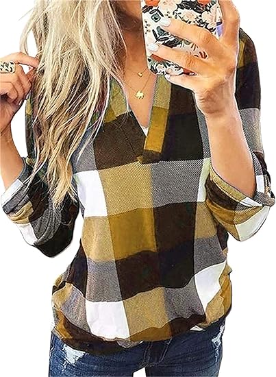 Stylish Casual Checked Ladies' Blouse - Lara-Yellow-S-Nora Luxe