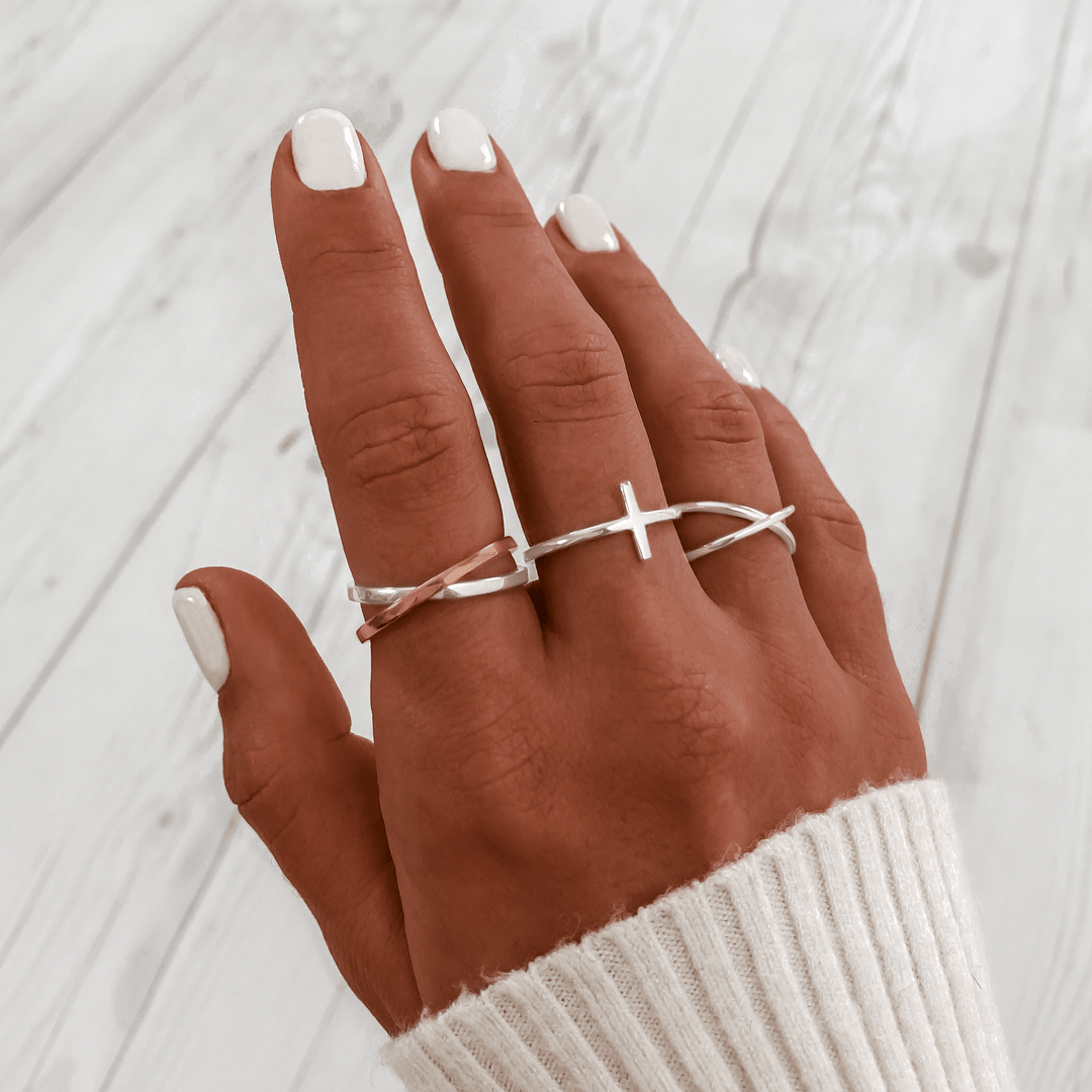 Stylish Double Cross Ring - Calindra-Gold-5-Nora Luxe