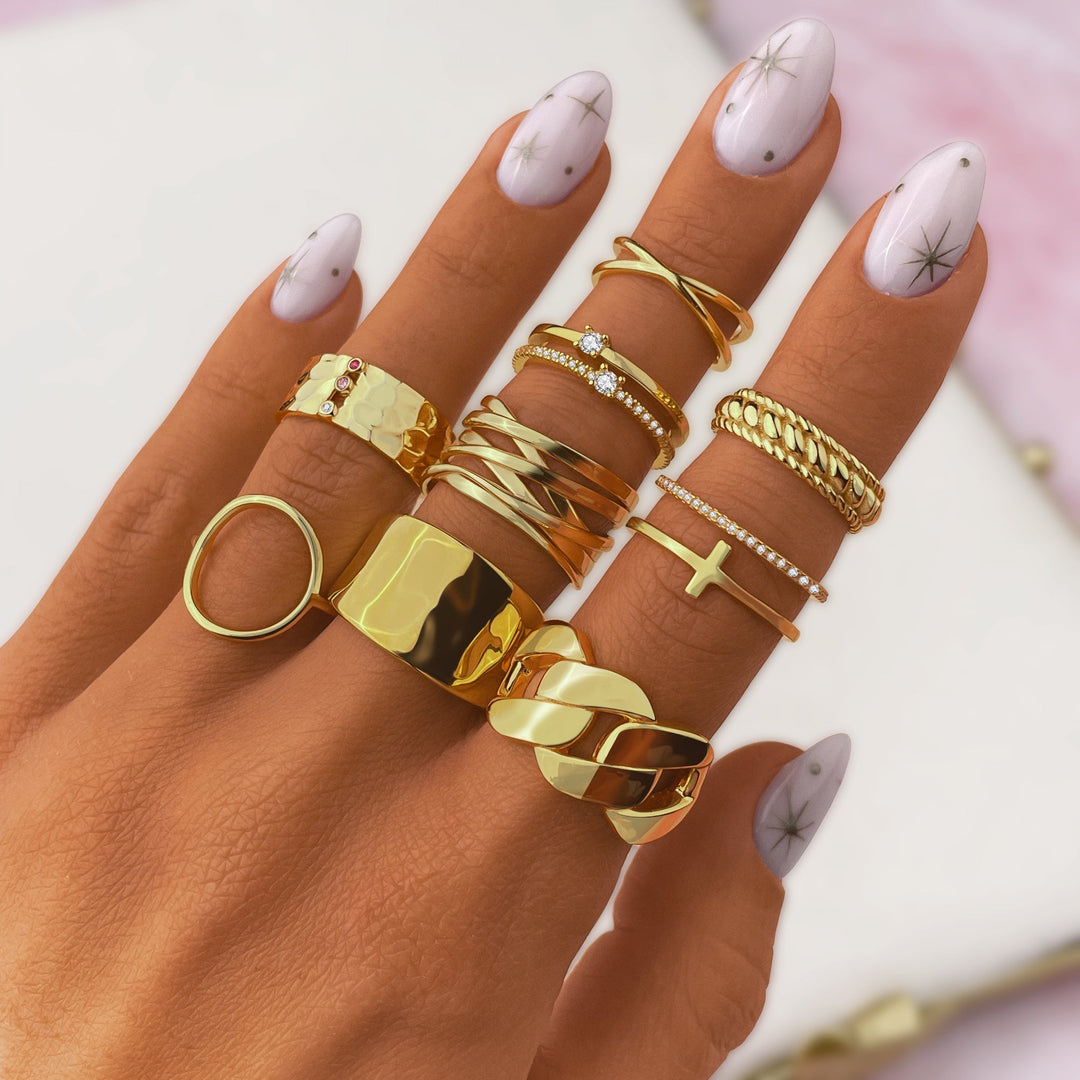 Stylish Double Cross Ring - Calindra-Gold-5-Nora Luxe